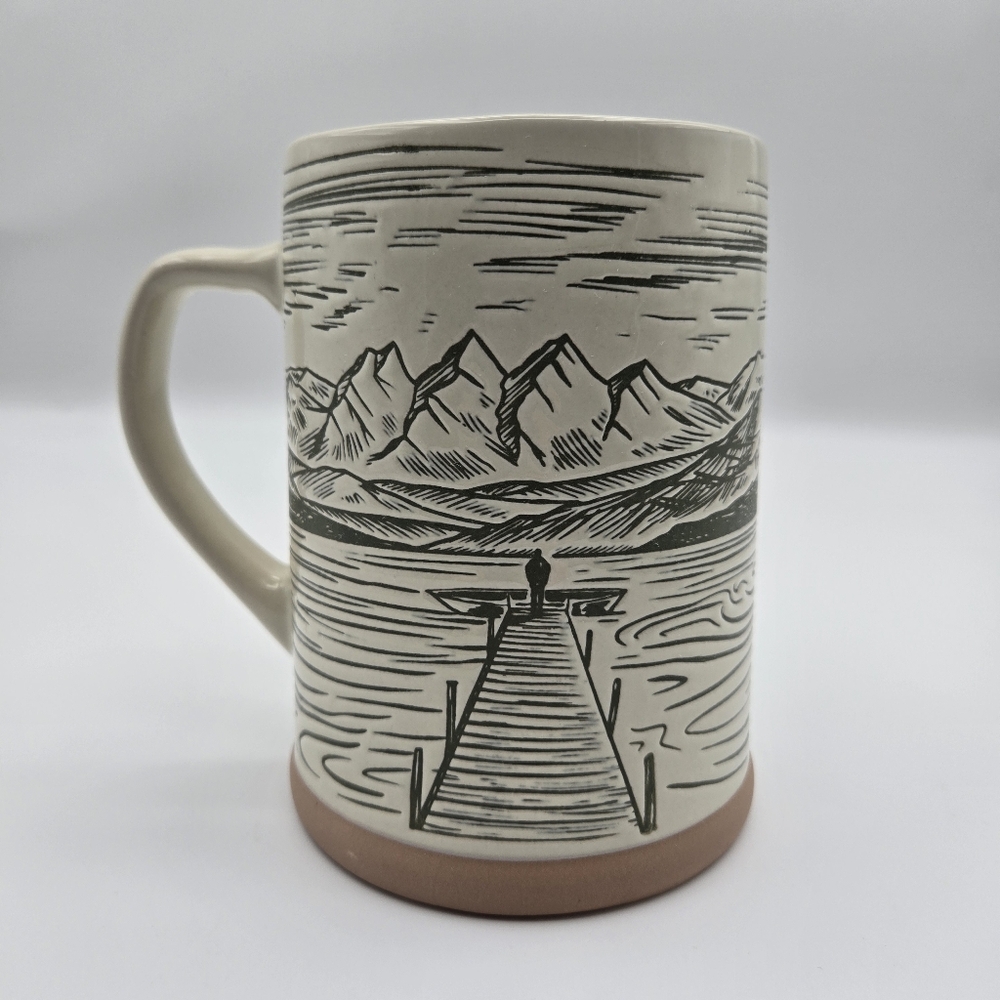 Red Shed Large 26 Ounce Wax Relief Mug Lake Pier Mountain Scene Tractor Supply